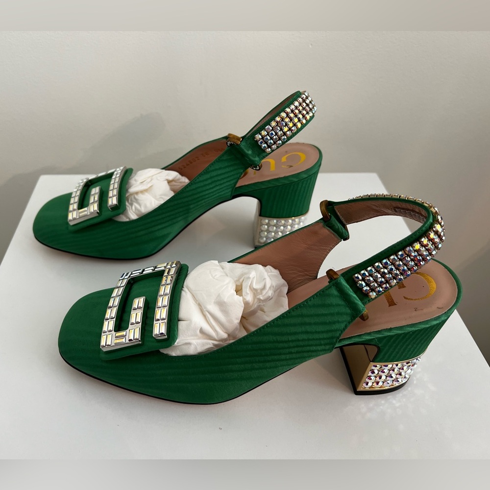 Gucci green shoes. Never worn. With crystals. Size 38.